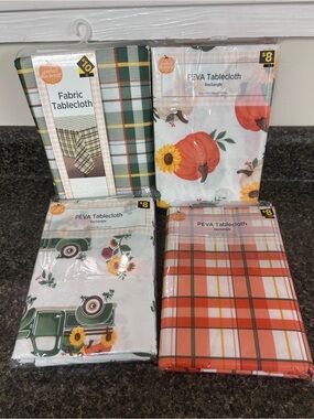 NWT Bundle Harvest Thanksgiving Tablecloths Fabric & Vinyl Rectangle 52” X 70”